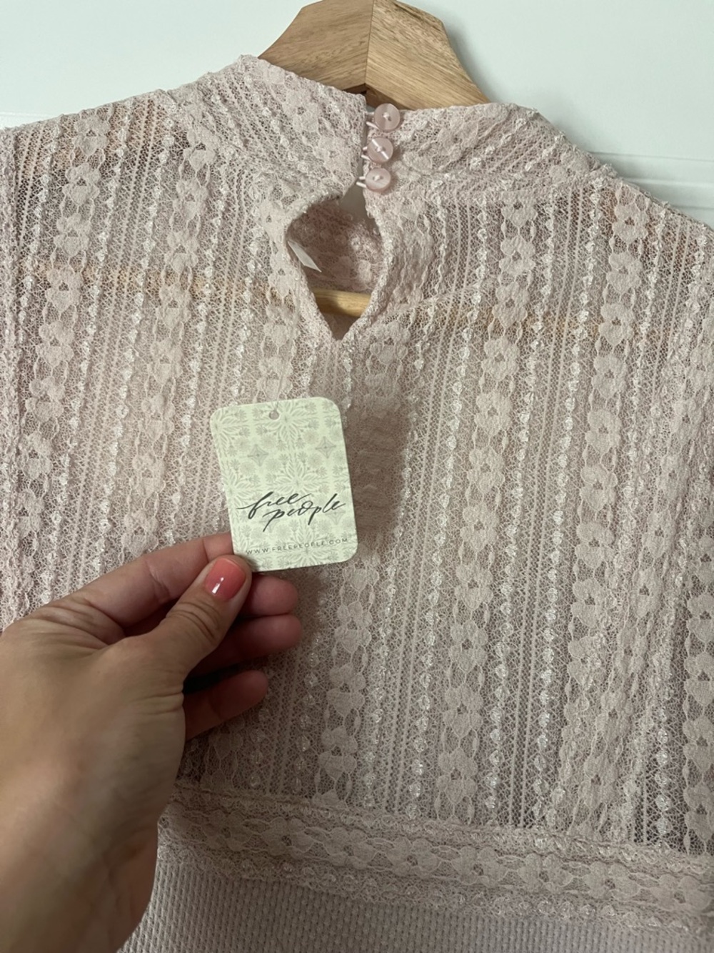 Free People Lace Panel Mock Neck Long Sleeve Top - Blush - Picture 8 of 10